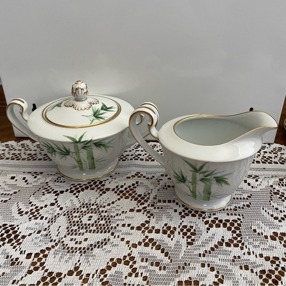 Noritake 1538G (1947-49) Toki Kaisha, Green Bamboo milk / creamer and sugar pot - Picture 1 of 4